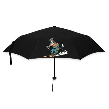 Skiing Dog Winter Sports Funny Slope Hero - Umbrella (small) - black - Front
