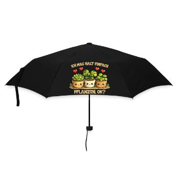 Pflanzen Comic Motiv mit Herz und lustigem Spruch - Regenschirm (klein) - Schwarz - Vorne