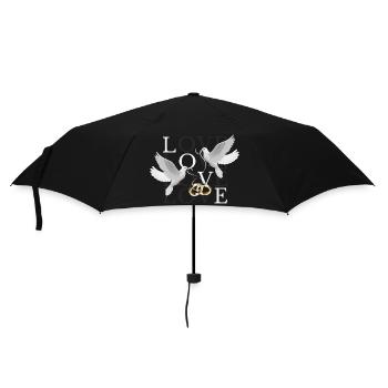 love Tauben Ringe Eheringe Hochzeit Paar Heiraten - Regenschirm (klein) - Schwarz - Vorne