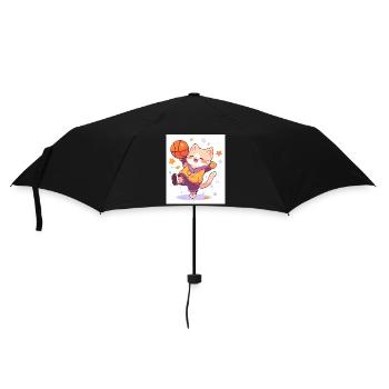 Cat with basketball - Umbrella (small) - black - Front