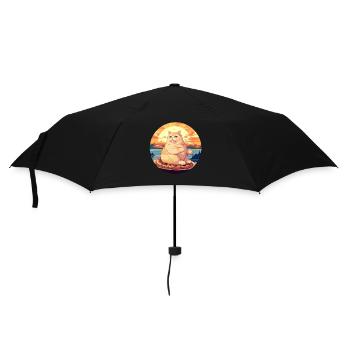 Sonnenuntergangs-Schmaus: Mollige Katze genießt - Regenschirm (klein) - Schwarz - Vorne