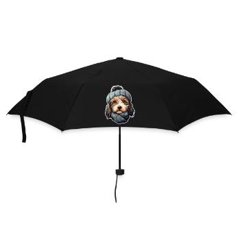 Winter dog in the snow with hat and scarf - Umbrella (small) - black - Front