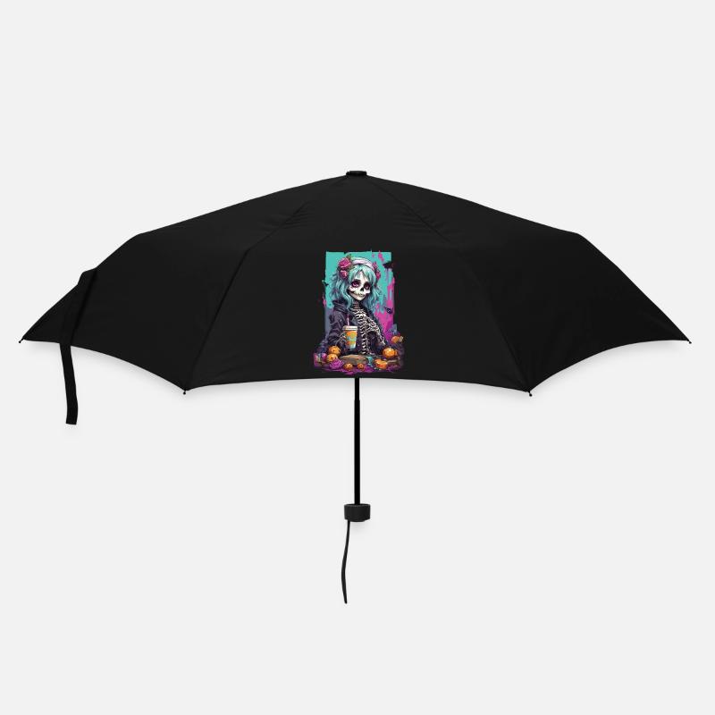 Pastel Gothic Mädchen Skull Dia de Muertos - Regenschirm (klein) - Schwarz