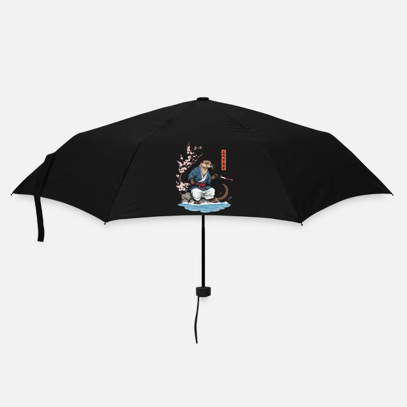 Kawaii Samurai Otter Ukiyo-E Kunst Streetwear - Regenschirm (klein) - Schwarz
