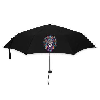 Löwen Mandala Spirituelles Federn Design - Regenschirm (klein) - Schwarz - Vorne