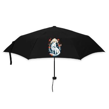Ukiyo-E Kunst Stil Japanische Kitsune Fuchs - Regenschirm (klein) - Schwarz - Vorne