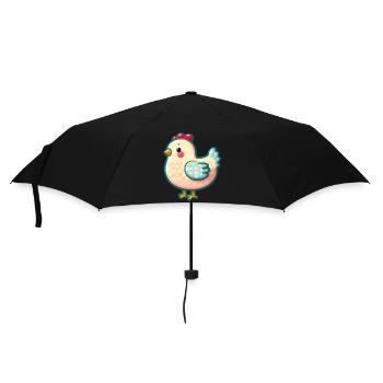 Huhn - Henne - Küken - Regenschirm (klein) - Schwarz - Vorne