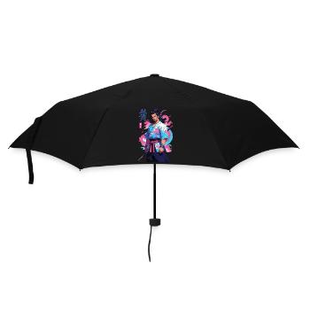 Aesthetic Vaporwave Stil Samurai und Anime Kunst - Regenschirm (klein) - Schwarz - Vorne