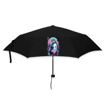Samurai Otter Aesthetic Vaporwave Stil - Regenschirm (klein) - Schwarz - Vorne