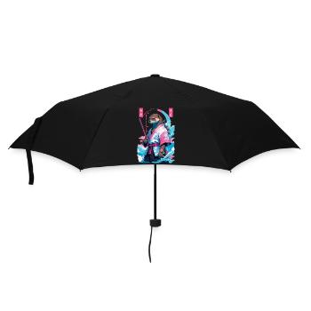 Samurai Otter Aesthetic Vaporwave Asiatischer Stil - Regenschirm (klein) - Schwarz - Vorne