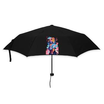 Samurai Löwe Aesthetic Vaporwave Stil - Regenschirm (klein) - Schwarz - Vorne
