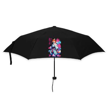 Kitsune Samurai Fox Esthétique Style Vaporwave - Parapluie standard - noir - Devant