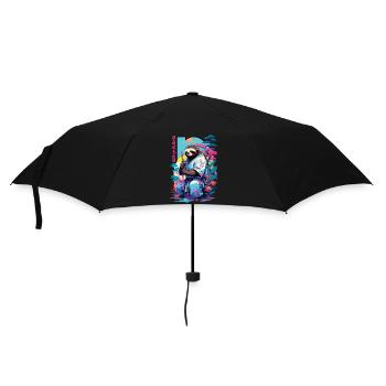 Samurai Faultier Aesthetic Vaporwave Stil - Regenschirm (klein) - Schwarz - Vorne