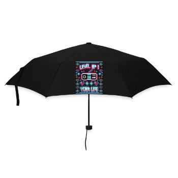 Pixel Art Gamer Shirt - Level Up Your Life - Regenschirm (klein) - Schwarz - Vorne