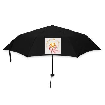 Golden heart in the protection of the hands - Umbrella (small) - black - Front