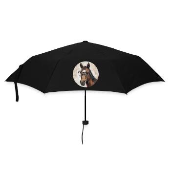 Pferd mit Brille - Regenschirm (klein) - Schwarz - Vorne
