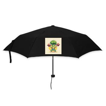 Fitness Broccoli with Dumbbell Motivation - Umbrella (small) - black - Front