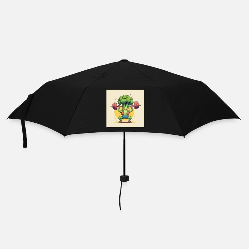 Fitness Brokkoli mit Hantel-Motivation - Regenschirm (klein) - Schwarz