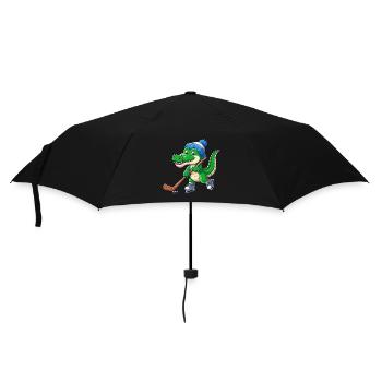 Krokodil-Eishockeyspieler - Lustiges Design - Regenschirm (klein) - Schwarz - Vorne