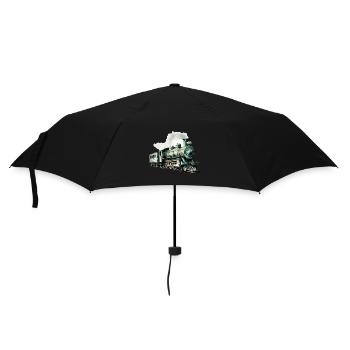 Polygonale Pracht: Die kunstvolle Dampflok - Regenschirm (klein) - Schwarz - Vorne