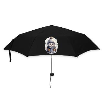 Chat avec chapeau, écharpe et veste dans la neige - Parapluie standard - noir - Devant