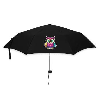 Niedliche Eule Kawaii Maskottchen - Regenschirm (klein) - Schwarz - Vorne