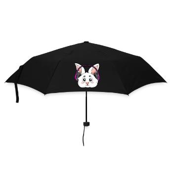 Rabbit with headphones - Umbrella (small) - black - Front