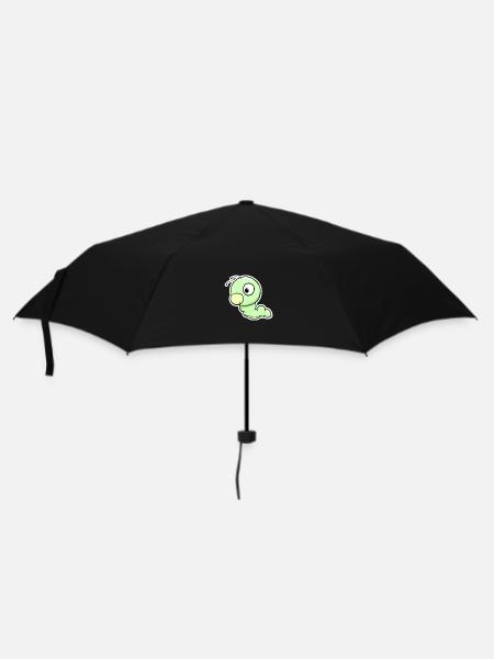 Grüner Wurm Cartoon - Regenschirm (klein) - Schwarz