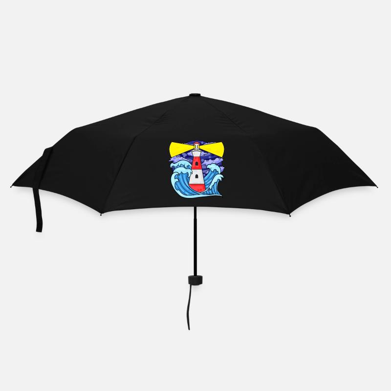 Leuchtturm mit Wellen Nordsee Ostsee Geschenk - Regenschirm (klein) - Schwarz