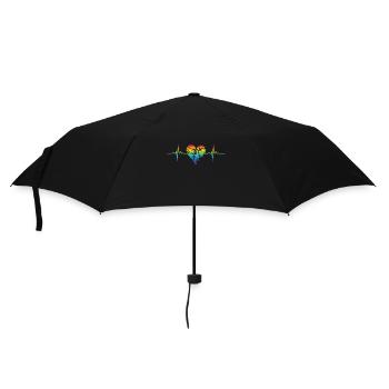 LGBTQ Regenbogen Herzschlag Weiblich Frau Pride - Regenschirm (klein) - Schwarz - Vorne