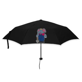Elephant as farmer with shovel - Umbrella (small) - black - Front