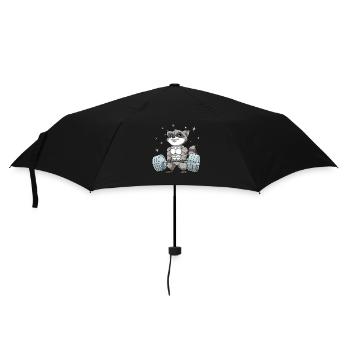 Waschbär Gewichtheben Fitness-Studio - Regenschirm (klein) - Schwarz - Vorne