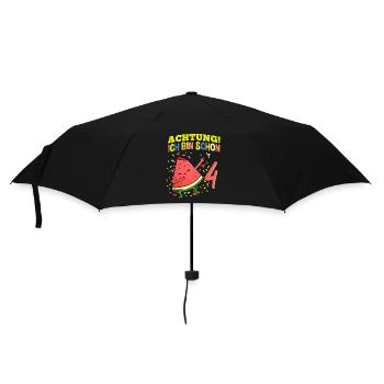 Achtung Ich Bin Schon 4 Geburtstag Wassermelone - Regenschirm (klein) - Schwarz - Vorne