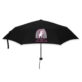 Endlich Schulkind Einhorn mit Regenbogen - Regenschirm (klein) - Schwarz - Vorne