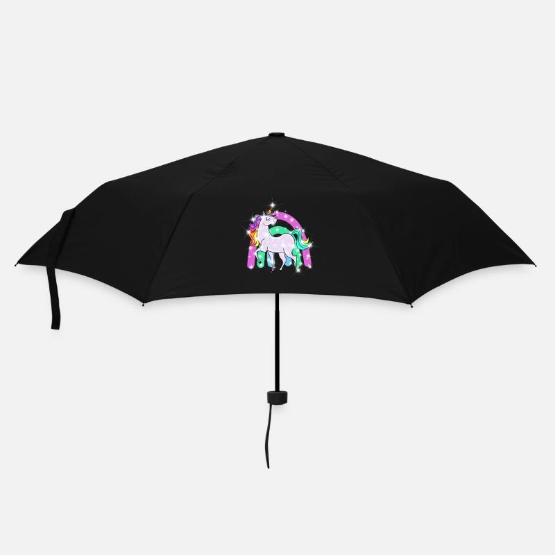 funkelndes Einhorn mit Regenbogen - Regenschirm (klein) - Schwarz