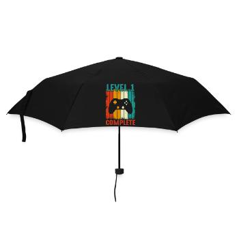 1. Hochzeitstag - Vintage Retro Level - Regenschirm (klein) - Schwarz - Vorne