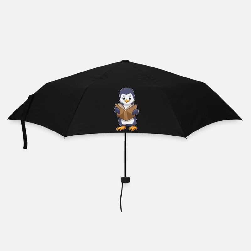 Pinguin als Nerd mit Buch - Regenschirm (klein) - Schwarz