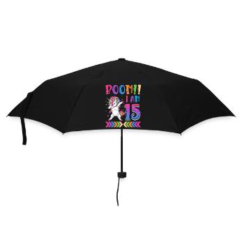 Boom!! Ich Bin 15, Buntes Lustiges Einhorn 15. - Regenschirm (klein) - Schwarz - Vorne