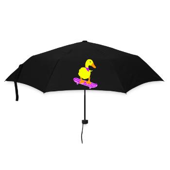 Yellow duck on pink skateboard, funny cool - Umbrella (small) - black - Front