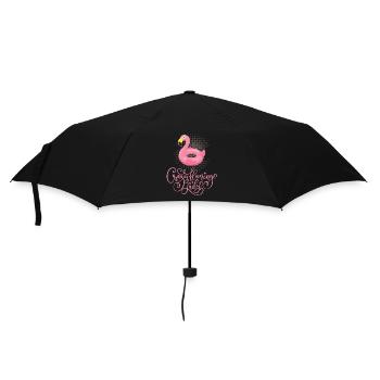 Crazy-Flamingo-Lady lustiger Spruch, Kalligrafie - Regenschirm (klein) - Schwarz - Vorne