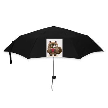 Cute cat drinking coffee - Umbrella (small) - black - Front