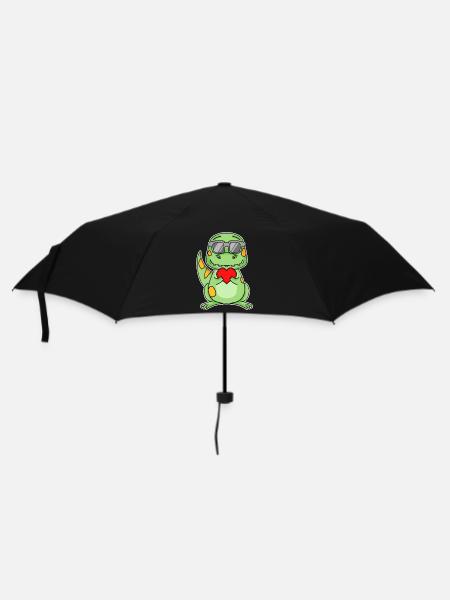 Dinosaurier mit Herz - Liebe Romantisch - Regenschirm (klein) - Schwarz
