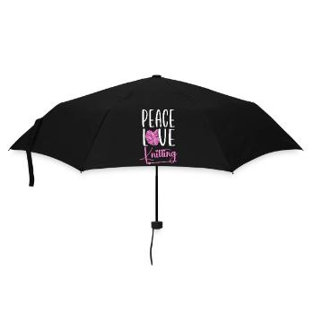Knitting Knitter Peace Love - Regenschirm (klein) - Schwarz - Vorne