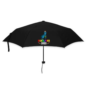 Schulkind 2023 1. Klasse Einschulung Dino - Regenschirm (klein) - Schwarz - Vorne