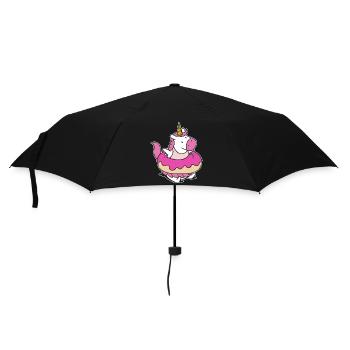 Regenbogen Einhorn Schwimmer Floaty Donut - Regenschirm (klein) - Schwarz - Vorne
