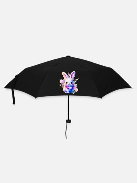 Blumen Osterhase niedlicher Hase - Regenschirm (klein) - Schwarz