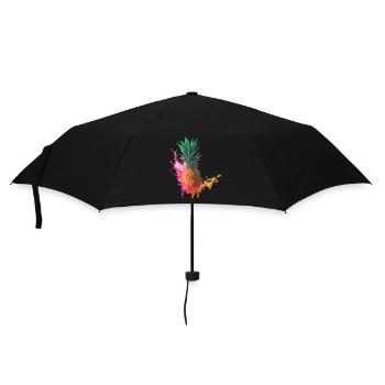 Farbenfrohe Ananas - Regenschirm (klein) - Schwarz - Vorne