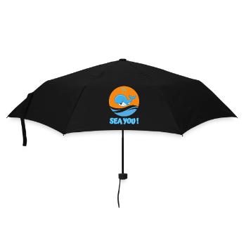 Whale in the sea greets with "Sea you!" - Umbrella (small) - black - Front