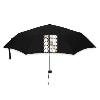 Woman mit Goldener und weißer Schrift - Regenschirm (klein) - Schwarz - Vorne