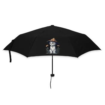 Pilz-Katze - Regenschirm (klein) - Schwarz - Vorne